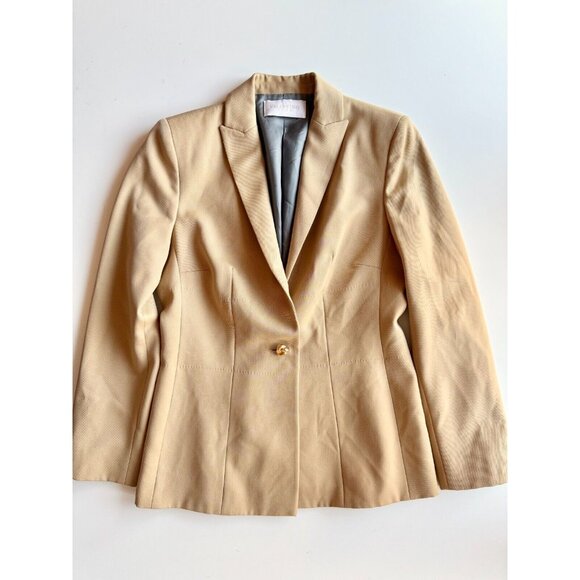 Vintage 90's VALENTINO ROMA Tan Gabardine Twill Slim Fit Blazer, Size 42/8 - Picture 5 of 15